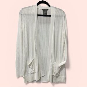 Matty M White Open-Front Ribbed Cardigan
